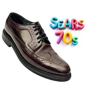 Vintage Sears Men’s Wingtip Brogues Burgundy Leather Shoes Size 9.5D Korea